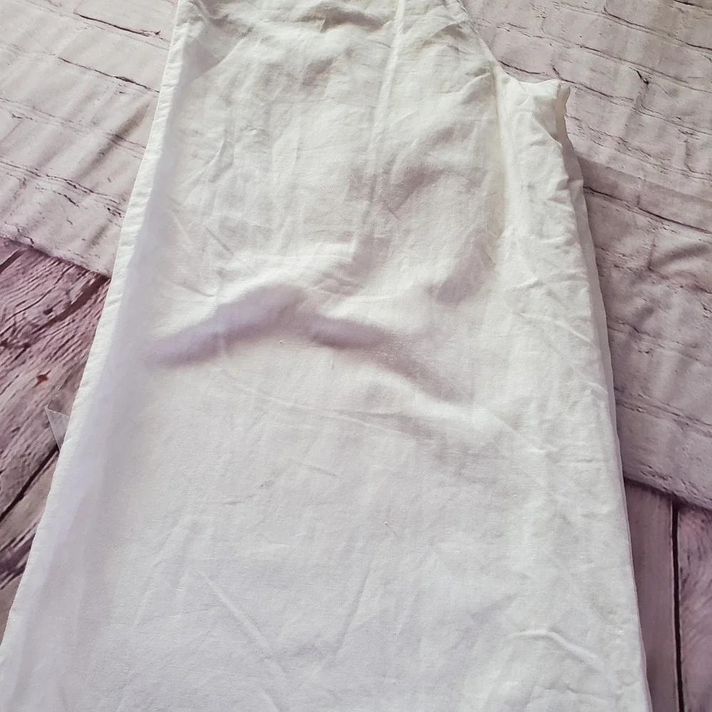 Zara Linen White Pants Wide-leg High-waisted Pull-on Elastic Waist Pockets Med